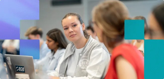 Étudiants du Programme Mastère l’école d’ingénieur ECE en travail en cours dans un amphithéâtre